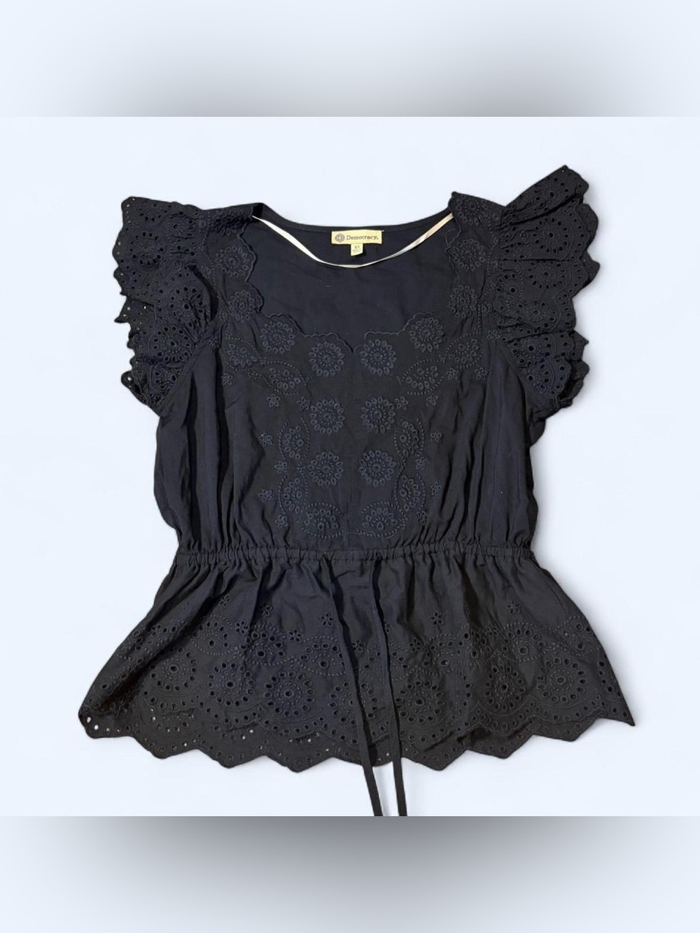 Black Lace Ruffle Babydoll Top by Democracy!